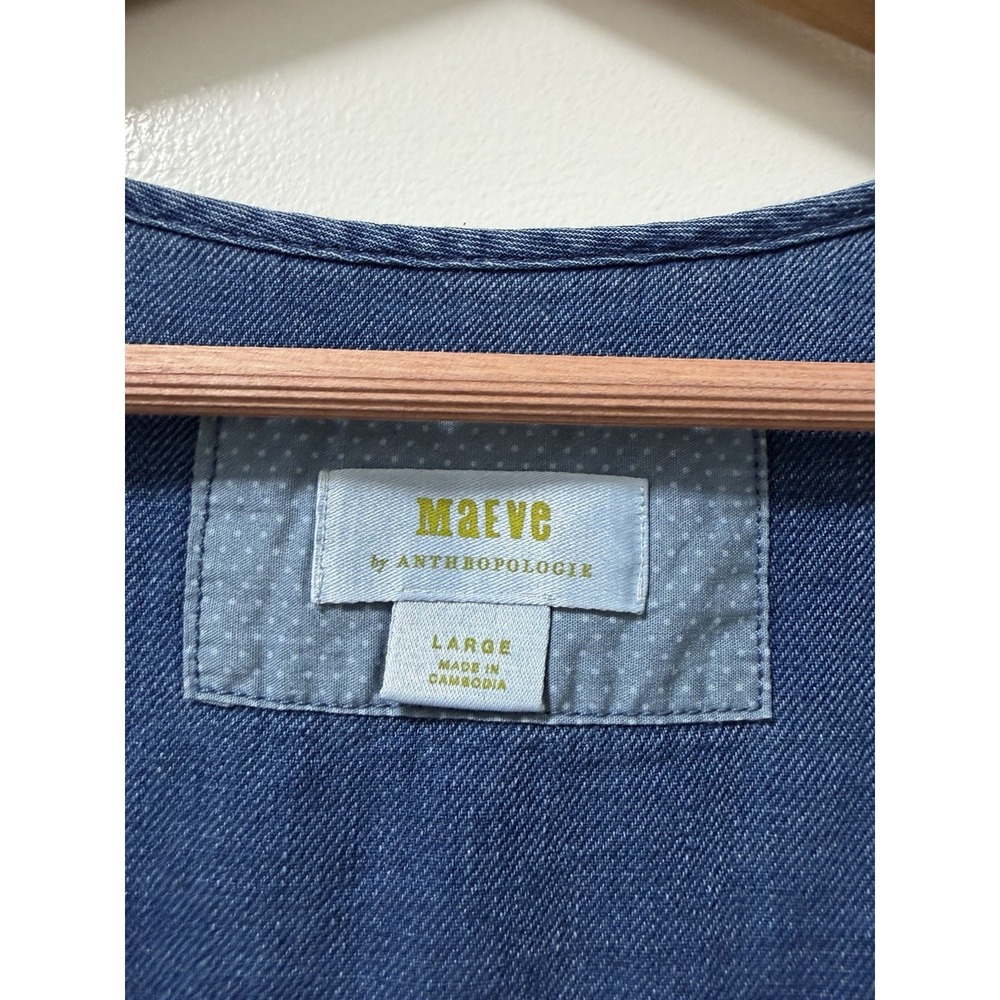 Anthropologie Maeve Somerset Chambray Tiered Maxi Dress Size L Blue Pockets NEW - Picture 6 of 9